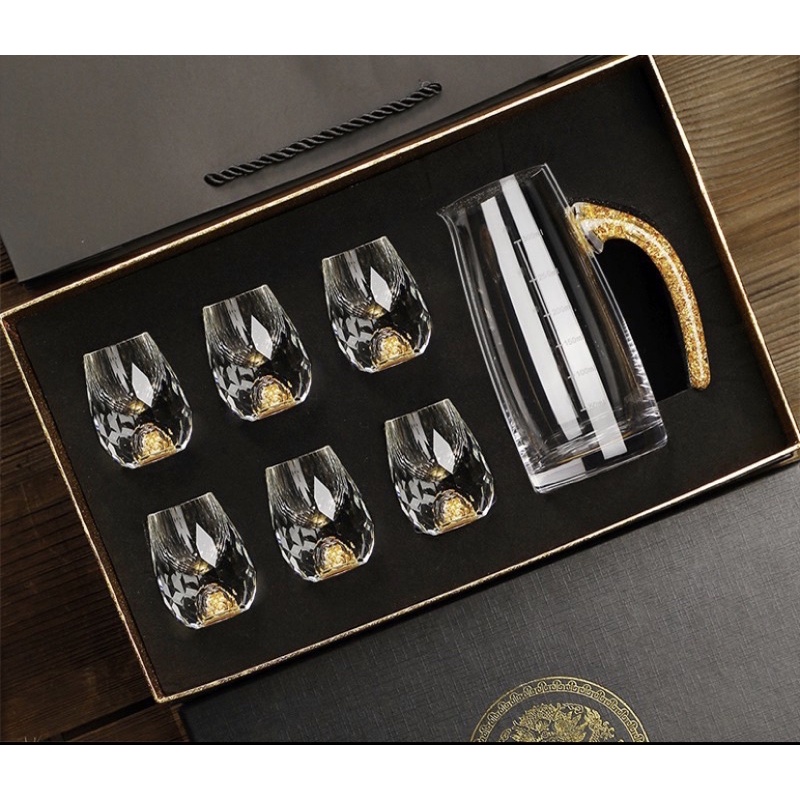 Ly thuỷ tinh không chì dát vàng cao cấp Cốc thủy tinh pha lê vàng 24k