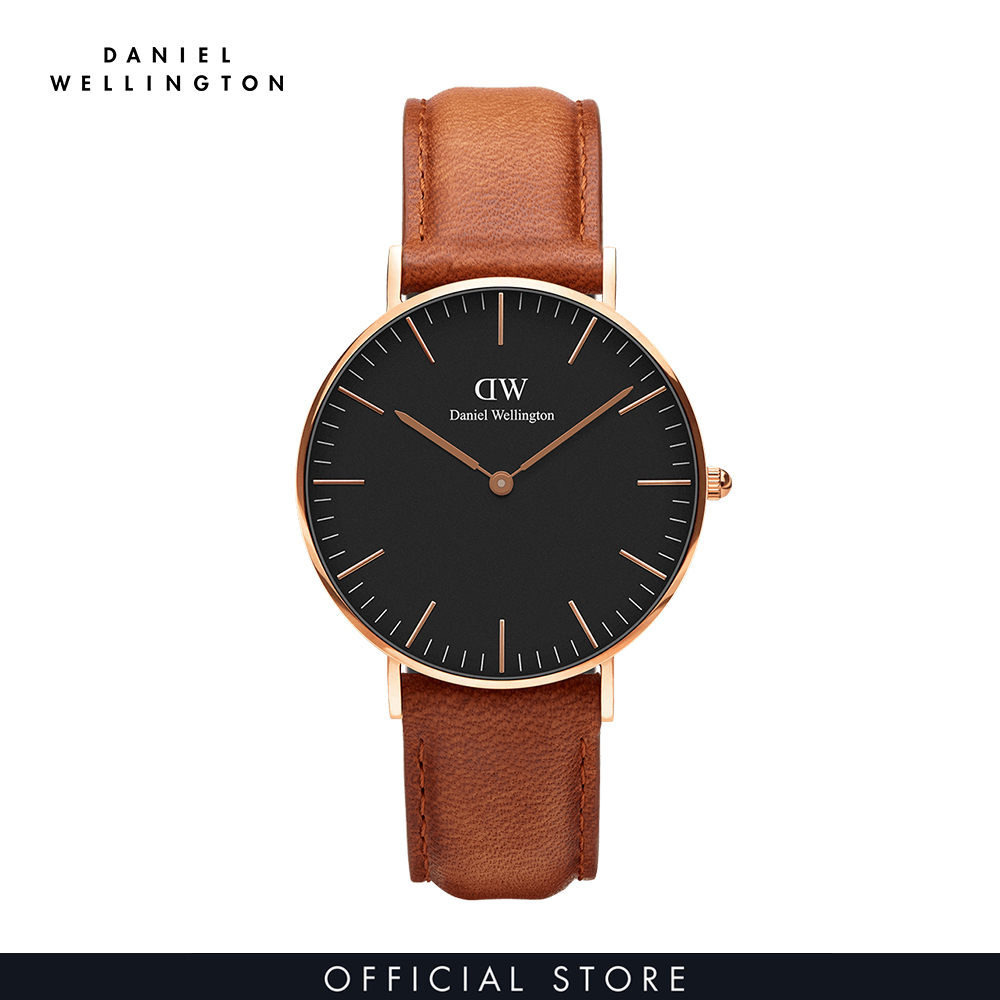 Đồng hồ Nam, Nữ Daniel Wellington dây da - Classic mặt đen - vỏ vàng hồng