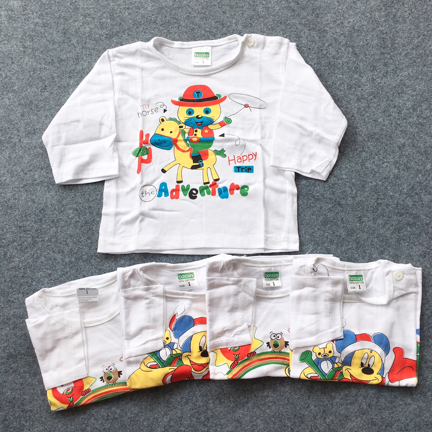 Set 5 áo sơ sinh trắng dài tay nút cài vai