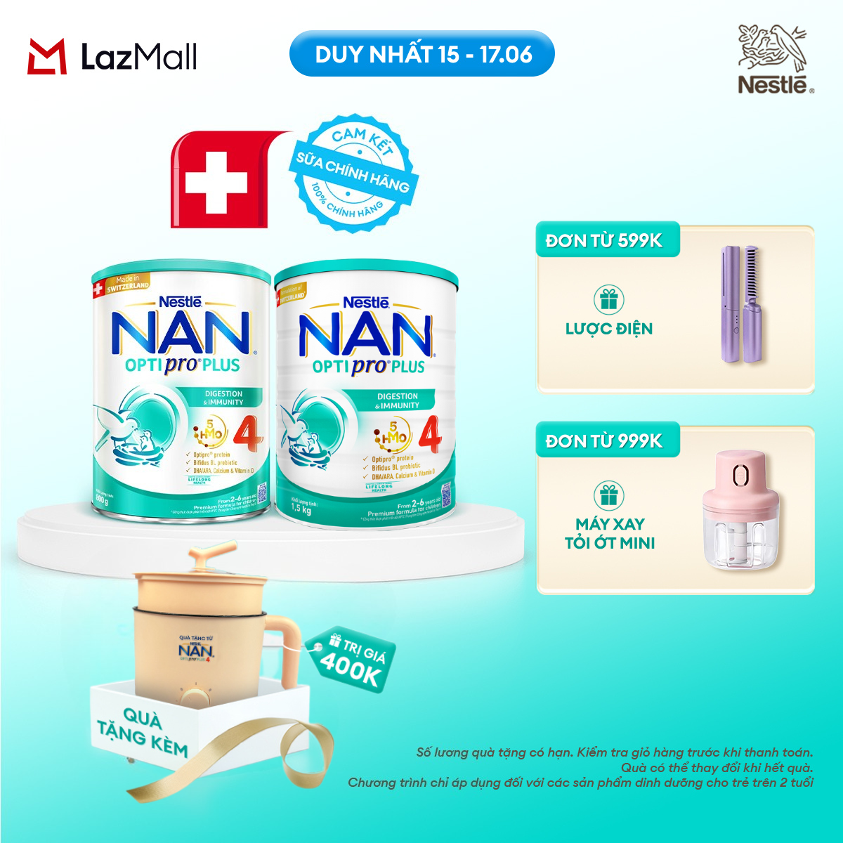 [Chỉ 15-17.06 QT Đơn 599K/999K/1299K][Tặng Nồi lẩu điện] Bộ 2 lon Sữa bột Nestlé NAN OPTIPRO PLUS 4 1500g/lon với 5HMO Giúp tiêu hóa tốt cho bé từ 2 - 6 tuổi Sữa công thức dinh dưỡng cho trẻ giúp hỗ trợ tiêu hóa, đề kháng, trí não và phát triển toàn