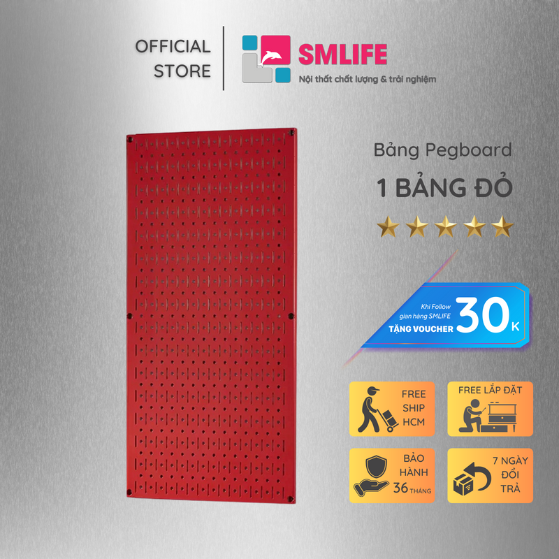 Bảng treo dụng cụ smlife pegboard đứng 80×40 – đỏ