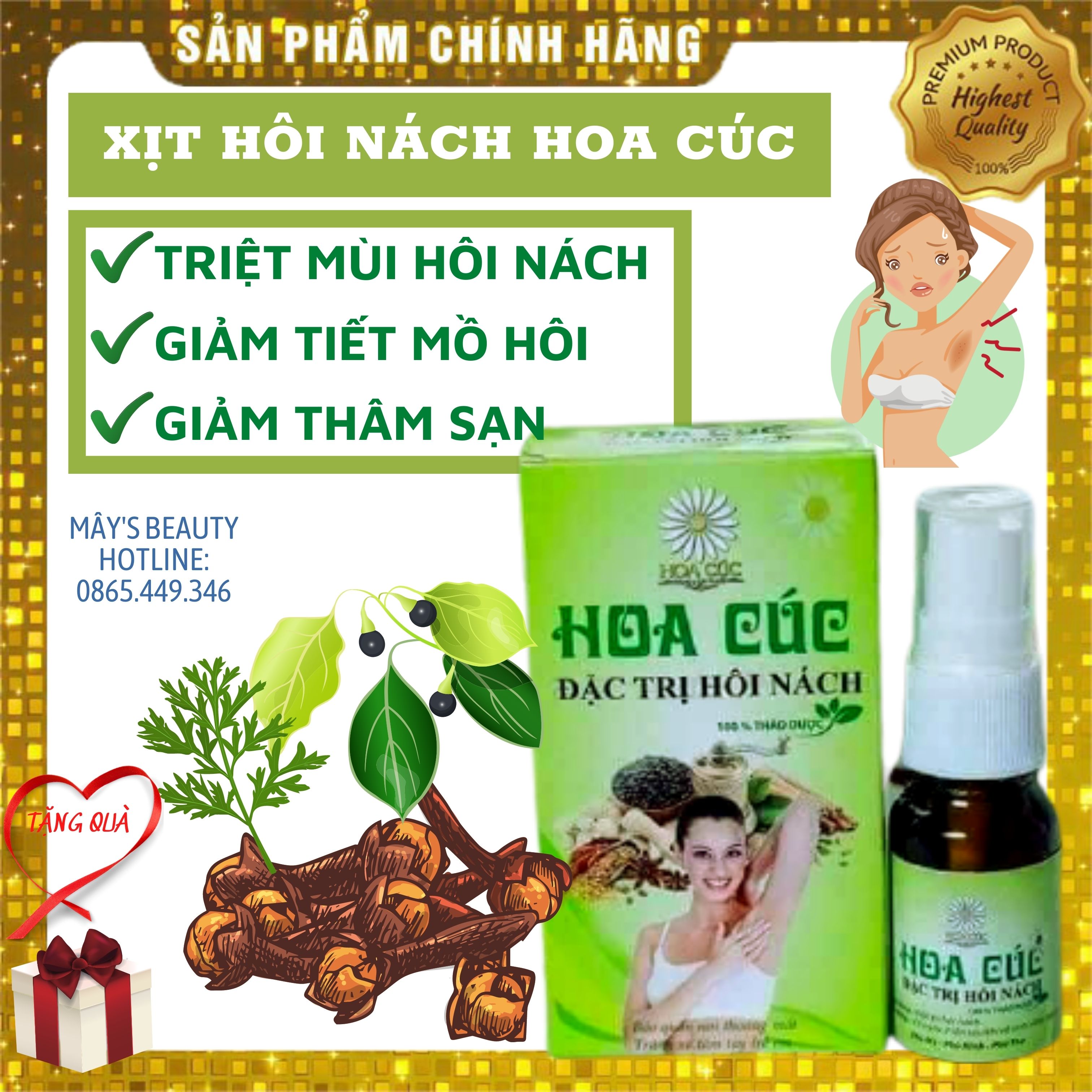 Xịt hoa cúc - xịt khử sạch mùi hôi nách giảm tiết mồ hôi thâm sạm, xịt hoa cúc hàng chính hãng 10ml