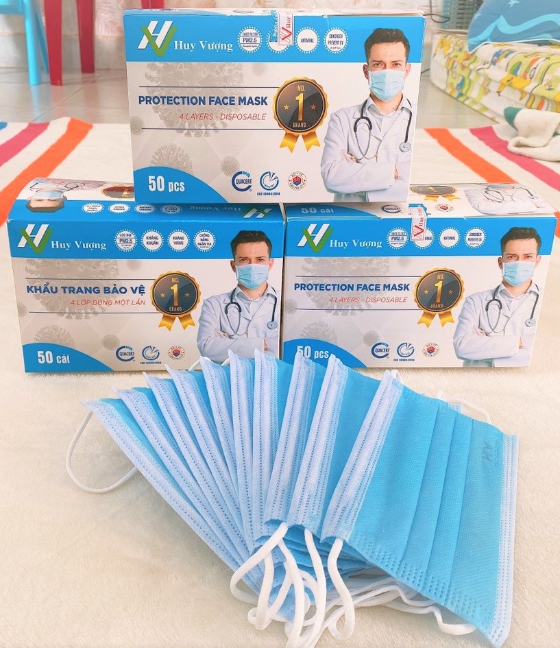 [HCM]Hộp 50 chiếc Khẩu trang y tế 4 lớp kháng khuẩn cao cấp HUY VƯỢNG