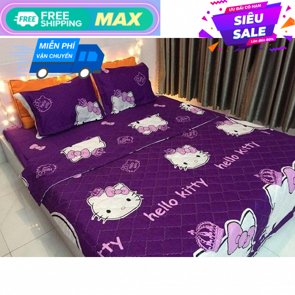 Chăn hè thu chần bông vi tính - mèo kitty tím