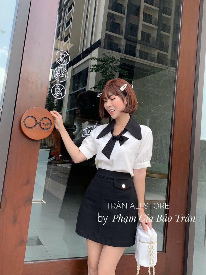 Áo sơ mi voan cổ kiểu có nơ dễ thương ttkx0128