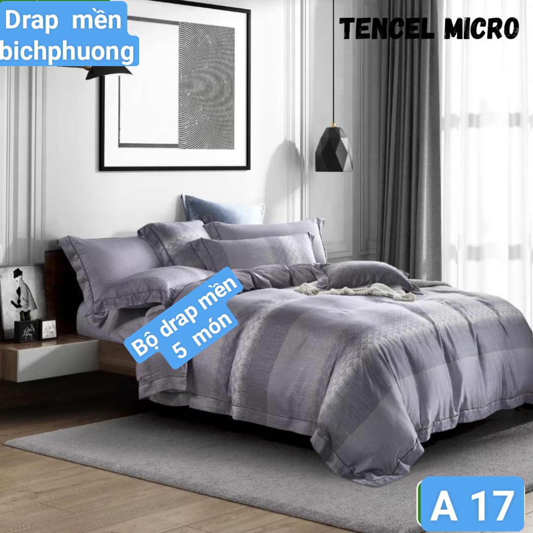 [HCM]Bộ drap  mền tencel hàn quốc 5 món ( 1 drap + 1 chăn chần bông + 3 áo gối) đủ size