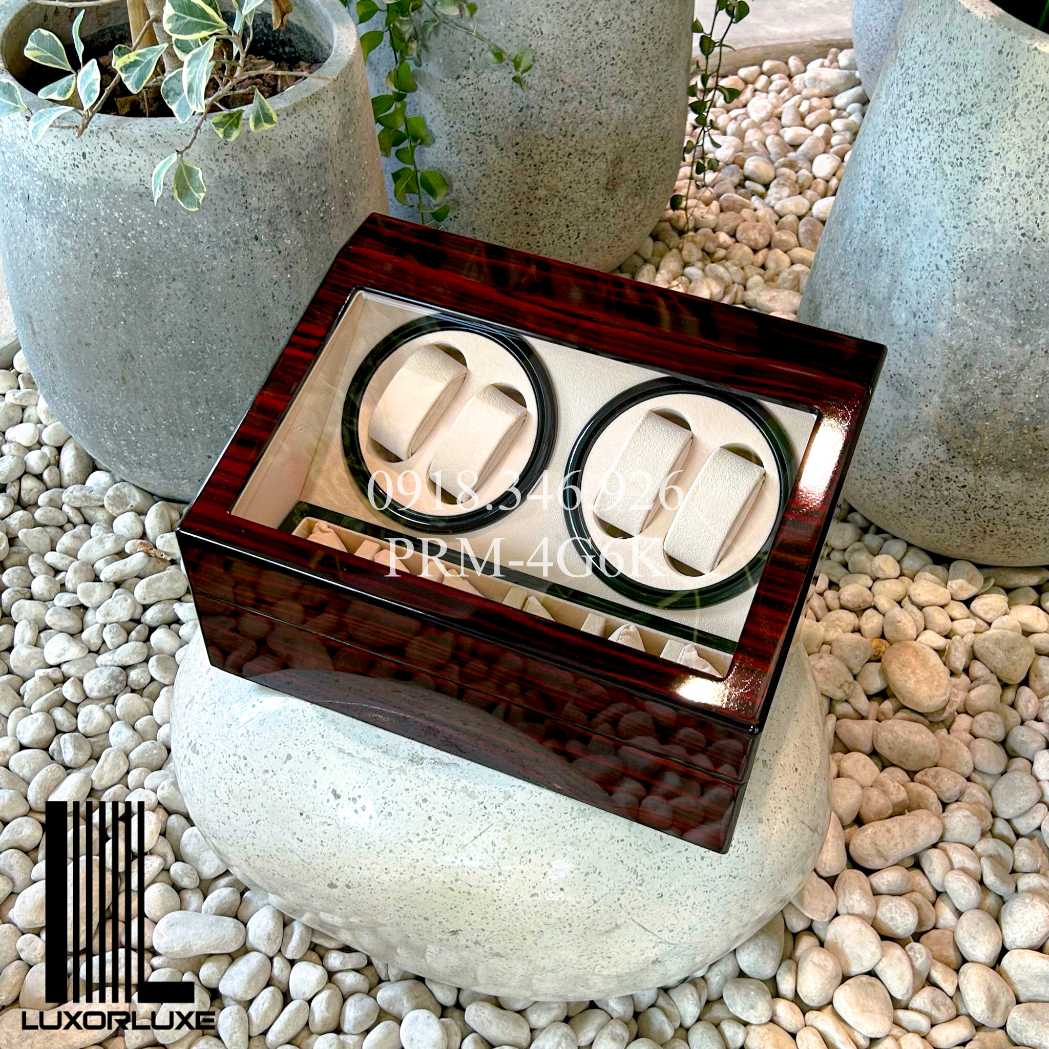 Hộp gỗ xoay 4 trưng bày 6 đồng hồ - Hộp lên cot đồng hồ- Hộp xoay 4 đồng hồ - hộp automatic - Hộp gỗ xoay 4 đồng hồ phun sơn mài