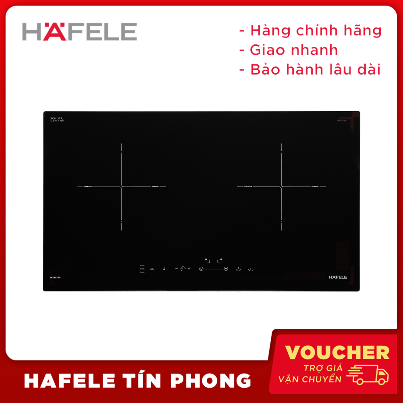 Bếp từ, bếp từ đôi 2 vùng nấu Hafele HC-I2712A/ 536.61.716 - Mặt kính Schott, 2 vùng nấu từ, công su