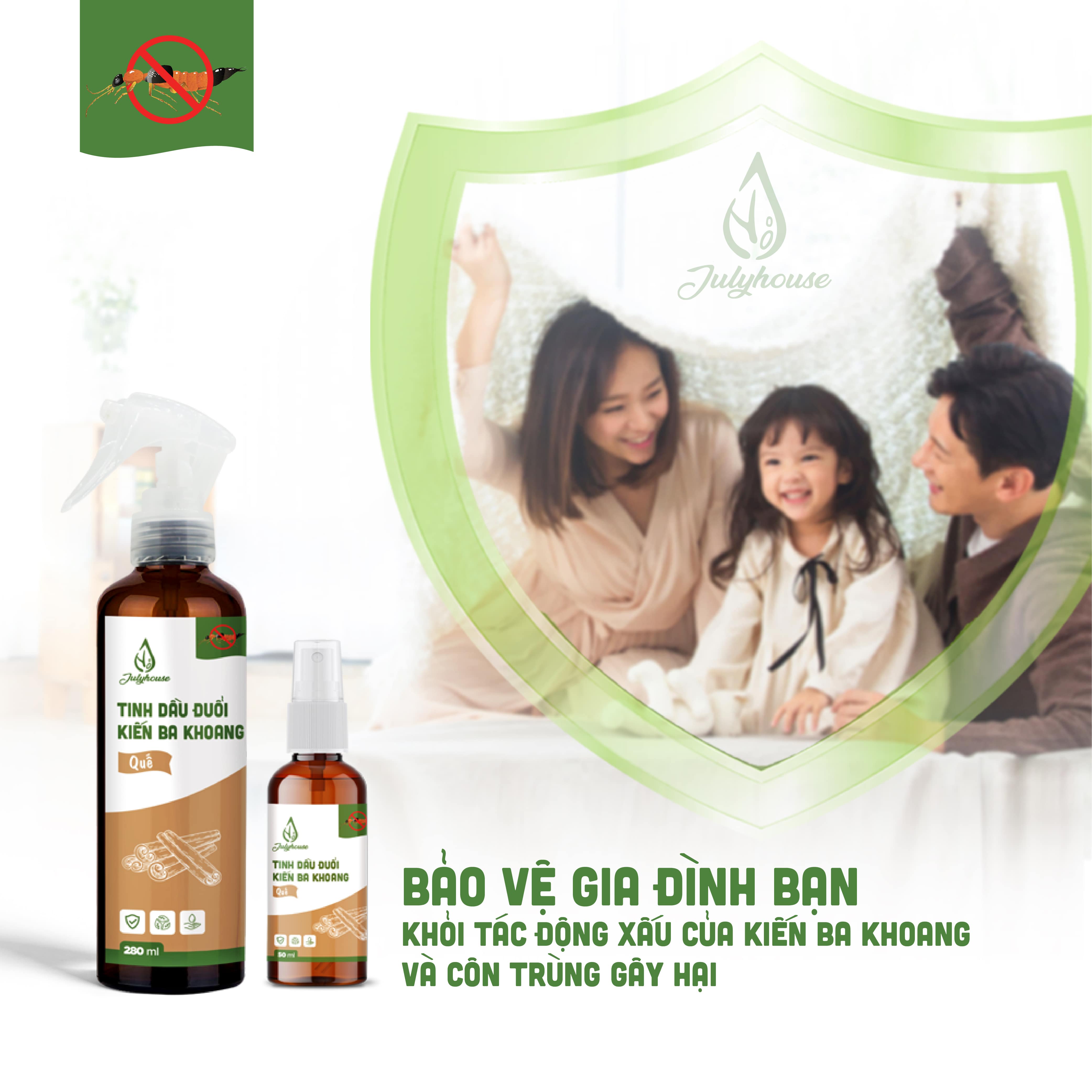 Bình xịt phòng đuổi kiến ba khoang tinh dầu Quế 50ml Julyhouse