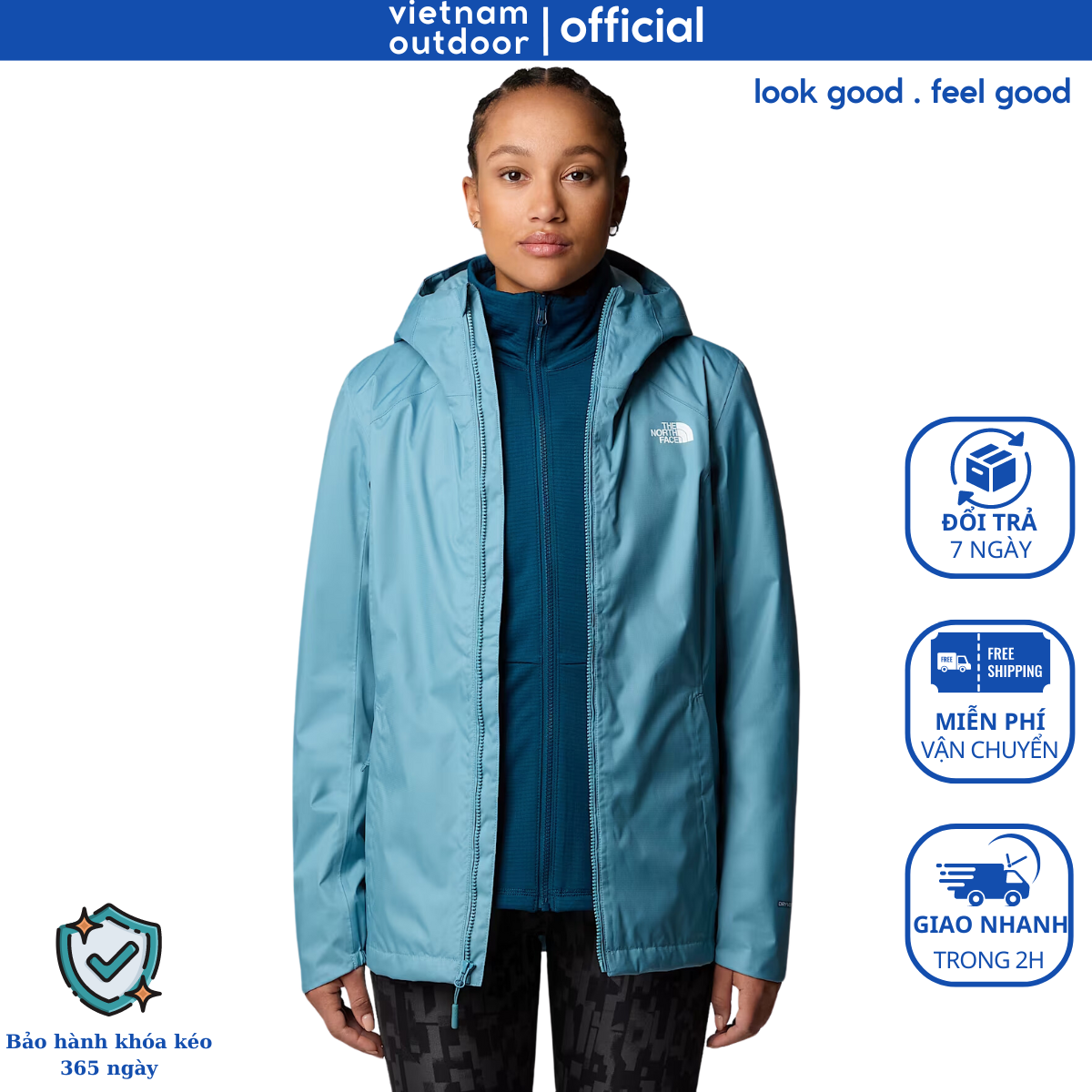 Áo Khoác Nỉ Nữ THE NORTH FACE WOMEN’S QUEST ZIP-IN TRICLIMATE JACKET 3 IN 1 Chống Thấm Nước