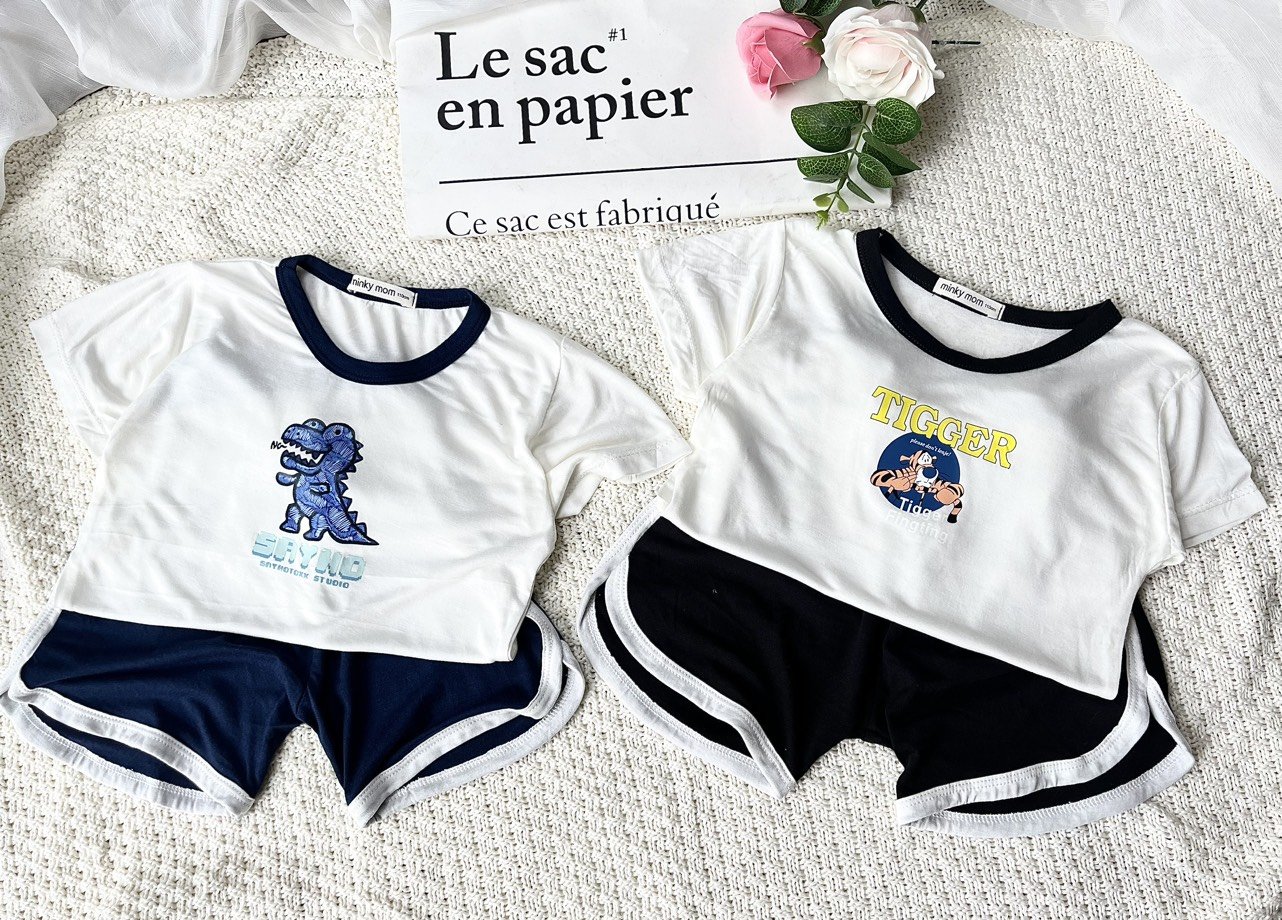 Bộ đồ thun mjnky phối viền in hình cho bé trai, bé gái chất thun lạnh xuất hàn cao cấp size 8 đến 25kg (mẫu mới)