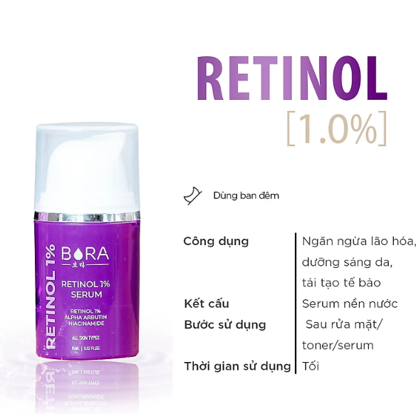 Retinol 1% serum bora – serum dưỡng trắng da chống lão hóa