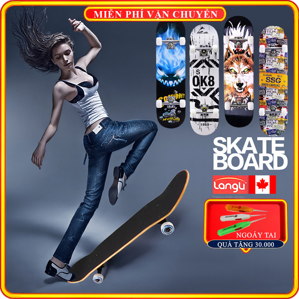 Ván trượt thể thao- Ván trượt người lớn cao cấp đặt chuẩn thi đấu gỗ phong 8 lớp, mặt nhám, bánh PU, hợp kim siêu cứng chịu lực 80kg phong cách thể thao siêu ngầu