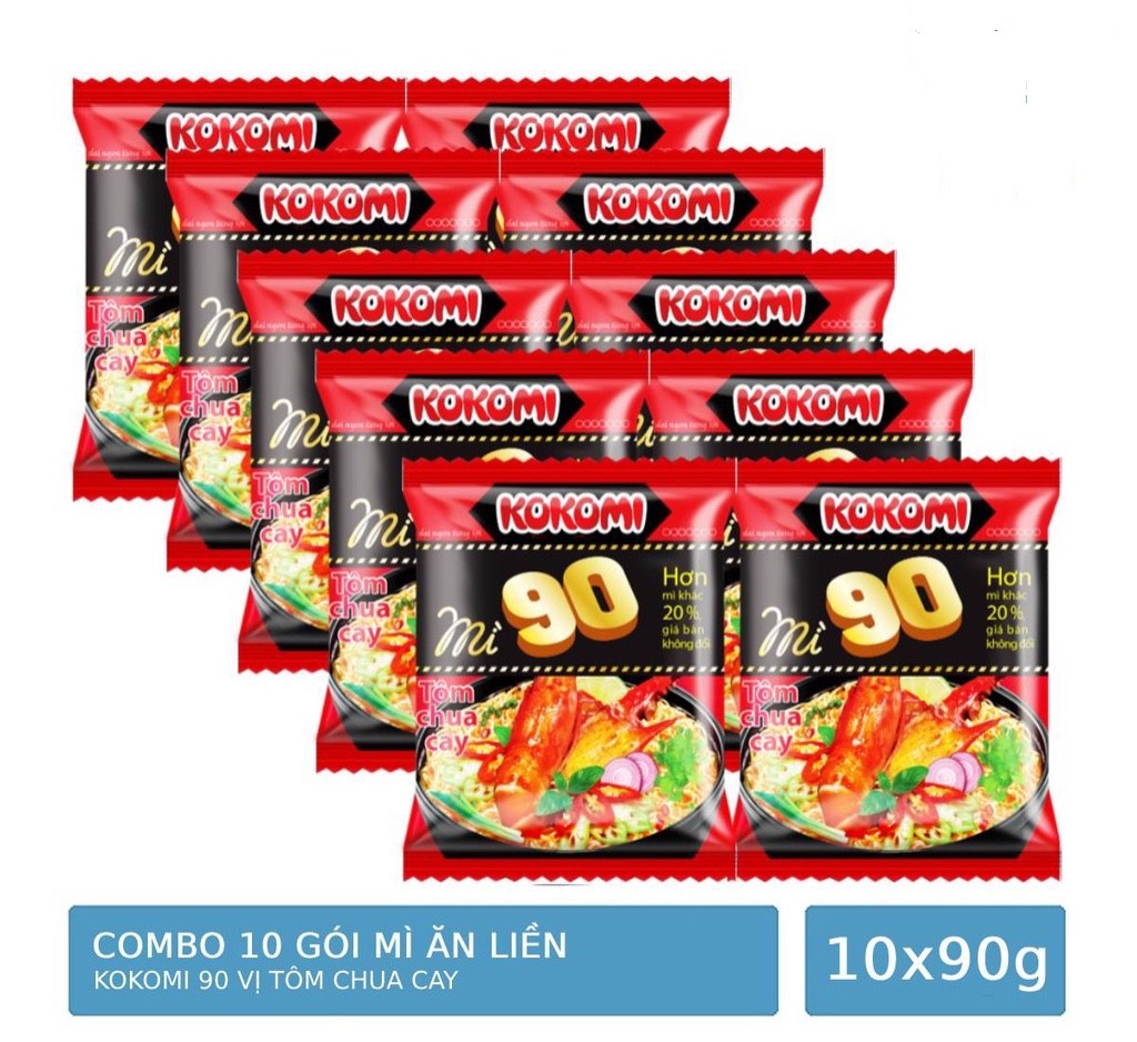  Combo 10 gói mì KOKOMI 90 tôm chua cay 90g gói 