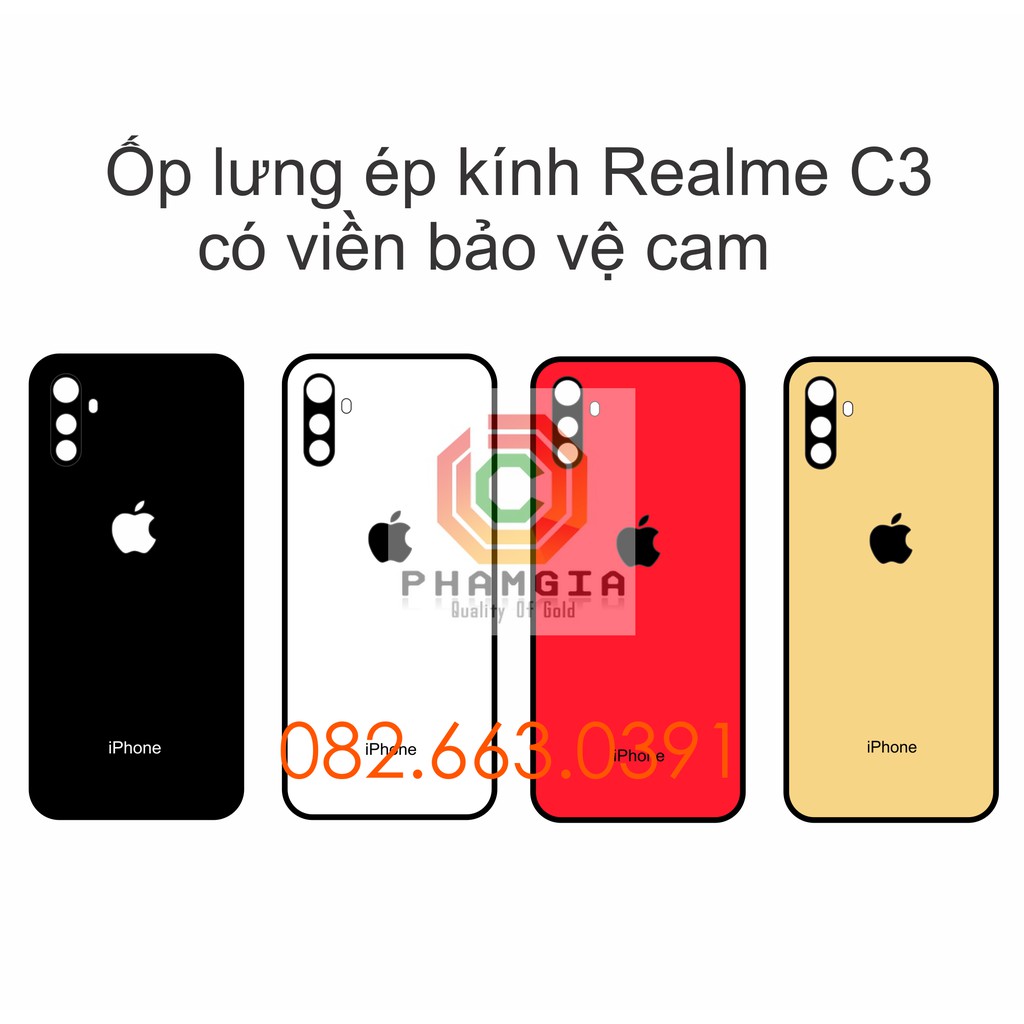 Ốp lưng ép kính chuẩn Realme C3 giả iphone chuẩn hàng realme c3, bảo vệ từng lỗ camera