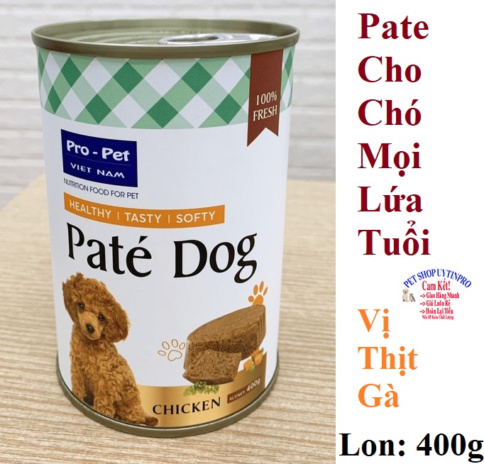 [Hoàn tiền 10%]  PATE CHO CHÓ MỌI LỨA TUỔI Pro-Pet Vị thịt gà Lon 400g Xuất xứ Việt Nam - Pet shop Uytinpro
