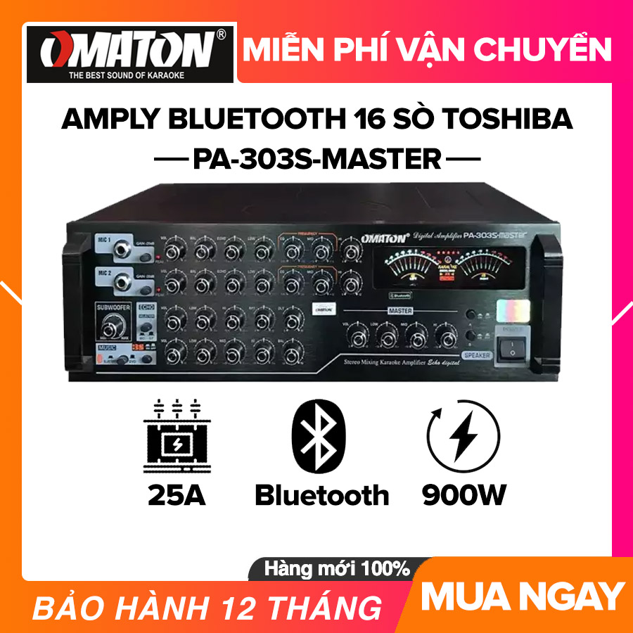 [Trả góp 0%]Ampli Bluetooth Amply Karaoke Gia Đình OMATON PA-303S-Master - 16 Sò Toshiba Công Suất 900W Biến Thế 25A Bluetooth SUB A-B Chuyển loa VFD Echo Kĩ Thuật Số - Hàng Cao Cấp