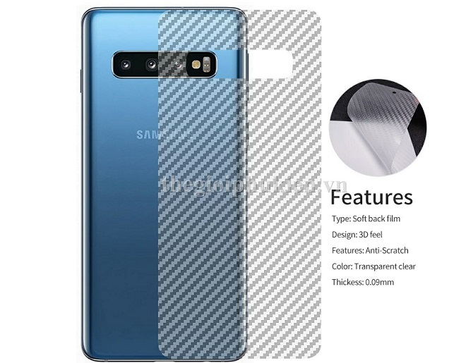Miếng dán vân carbon, các bon mặt lưng cho SamSung Galaxy S10+ Plus