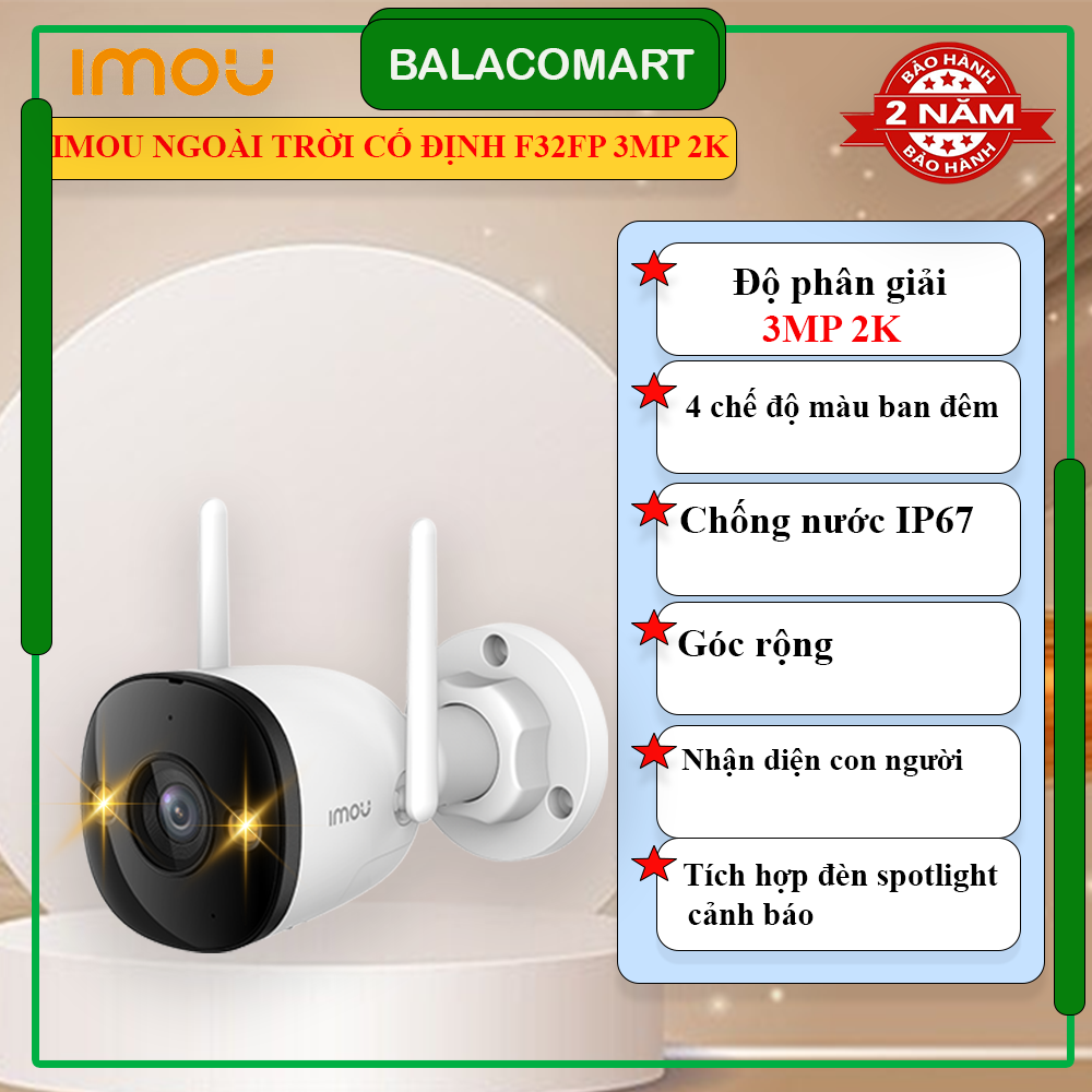  Camera Imou ngoài trời cố định F32FP 3MP có màu ban đêm 