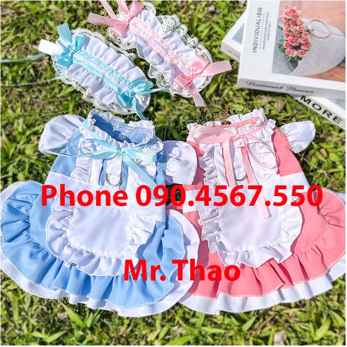 Váy hầu gái cho Chó Mèo , Váy tạp dề cho thú cưng , Quần Áo Thú Cưng