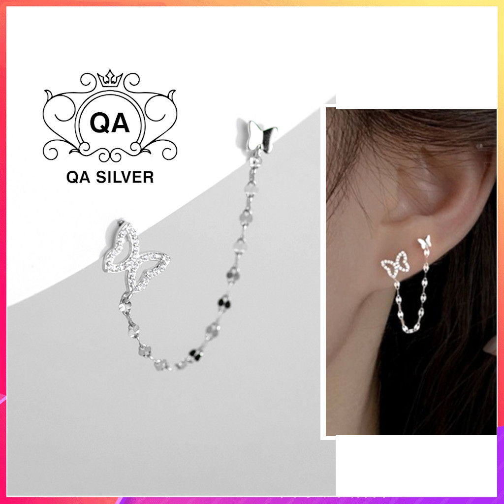 Khuyên tai bạc 925 hồ điệp xích khảm đá bông bướm S925 BUTTERFLY QA SILVER Earrings EA230301