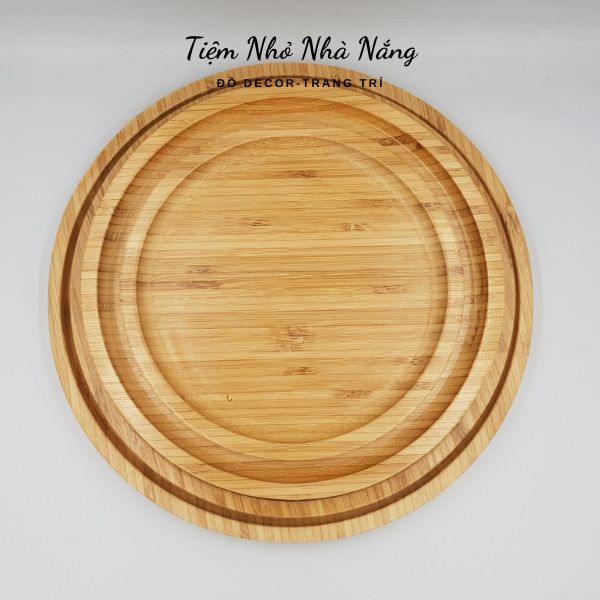 Khay gỗ tre cao cấp hình tròn, khay đựng thức ăn, decor trang trí chất liệu gỗ tre tự nhiên