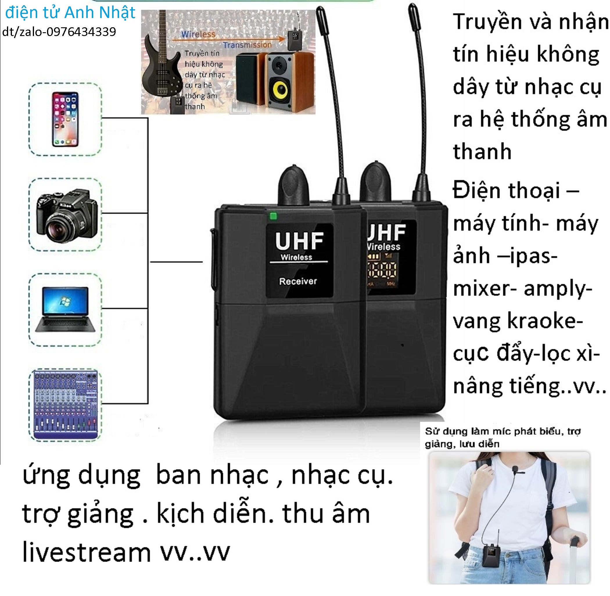 Bộ nhận và phát -THU ÂM-livestream không dây. dùng cho nhiều thiết bị