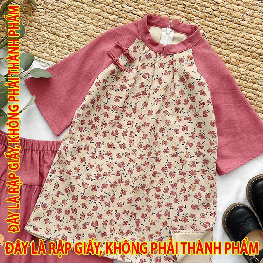 Rập giấy u0063 - áo dài bé gái xếp ly cổ
