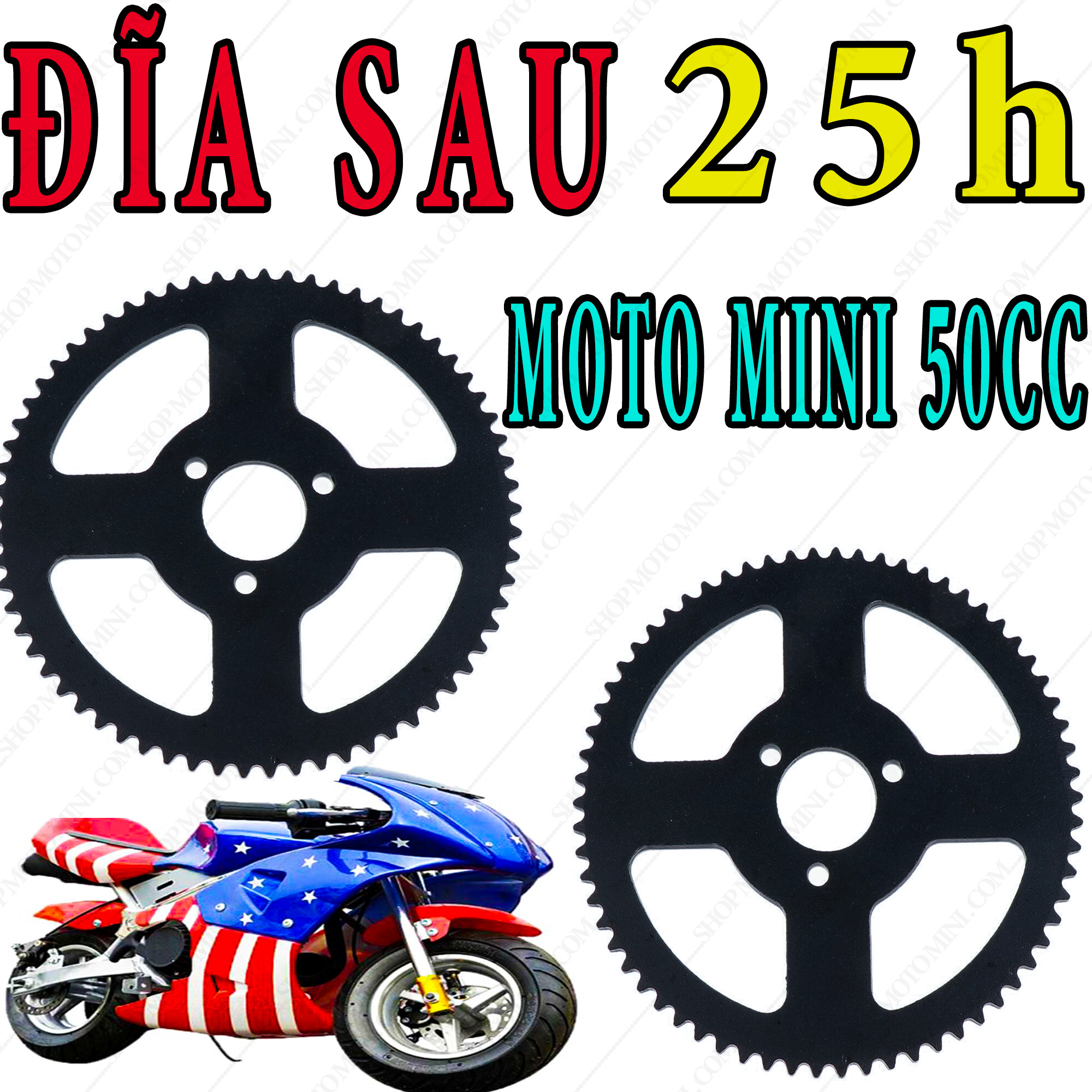 Đĩa sau xe moto mini 50cc dùng cho dây sên xích | Phụ tùng bánh nhông dĩa sau xe mô tô thể thao | xe ruồi 2 thì