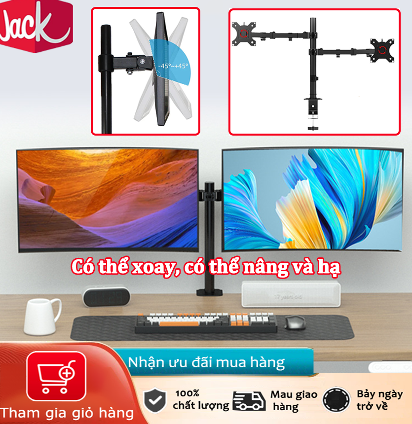 JackGiá  đ ỡ màn hình - 2 màn hình có thể  đư ợc sử dụng cùng một lúc, 15-32 inch phổ biến-- Lắp  Đ ặt Kẹp Bàn