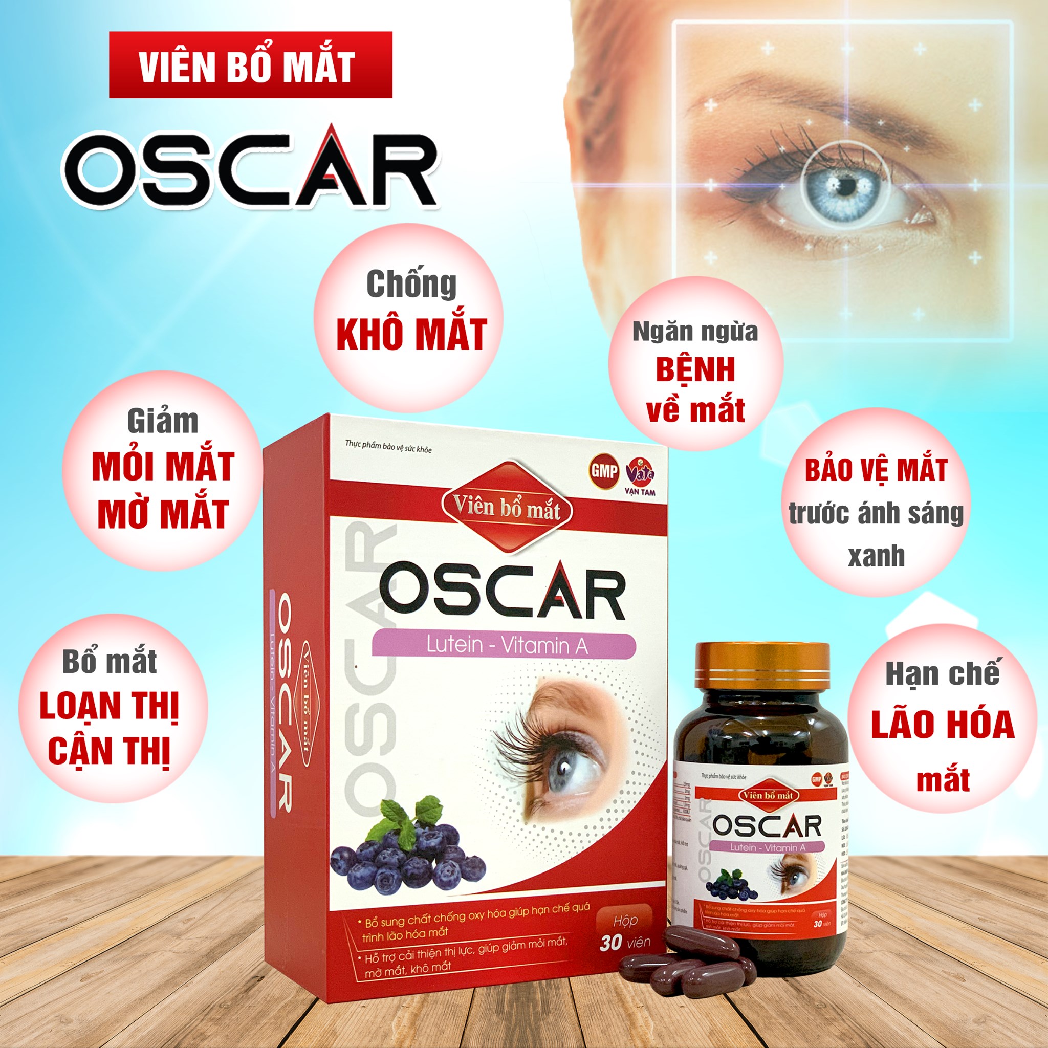 Viên uống bổ mắt Oscar Vạn Tam bổ sung Vitamin A và Lutein giúp sáng mắt cải thiện thị lực hỗ trợ giảm mờ khô mỏi mắt