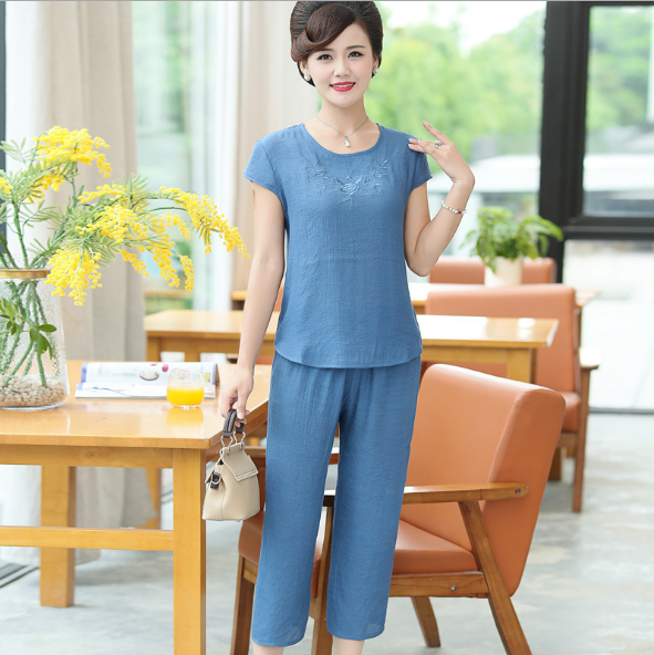 Bộ trung niên nữ mặc nhà chất đũi