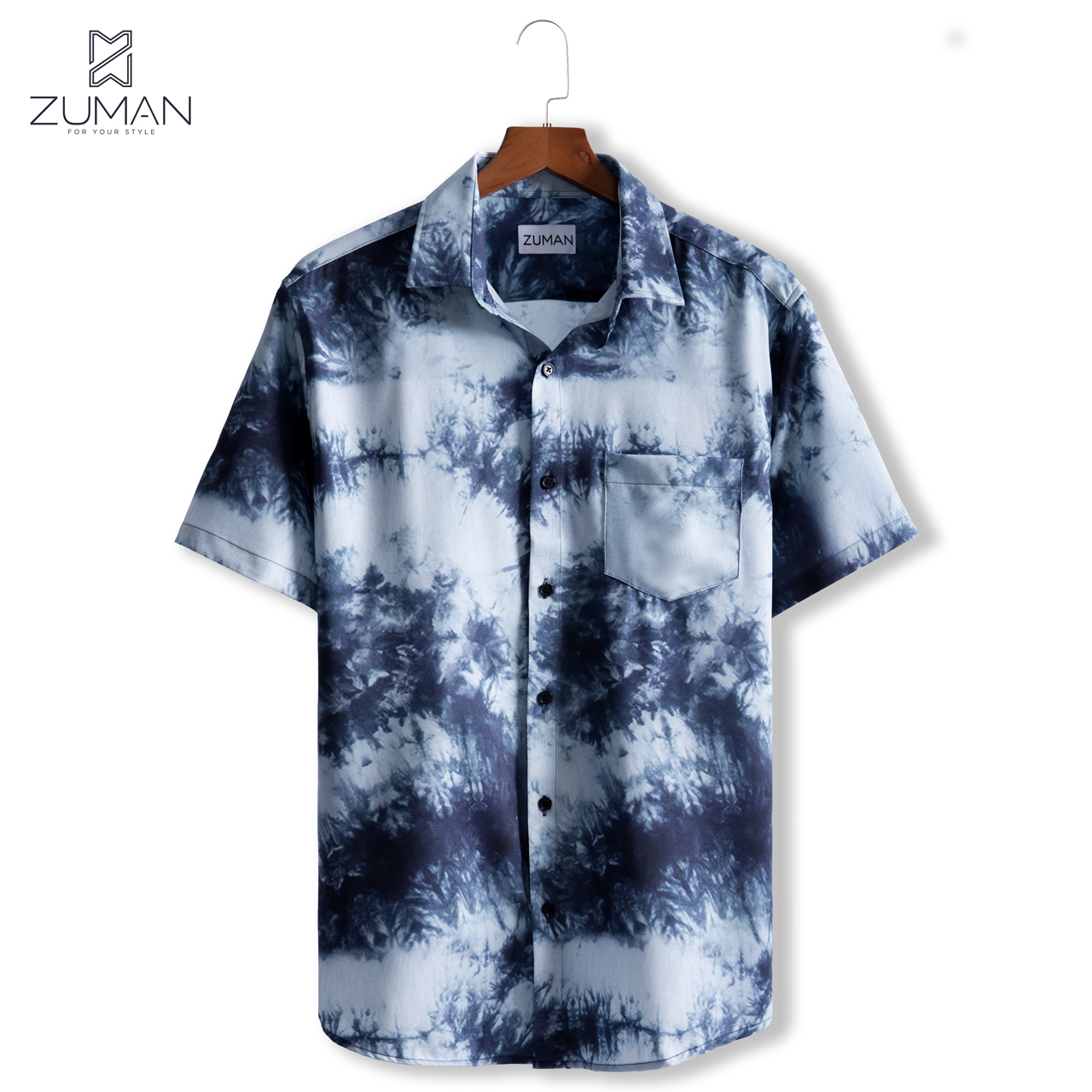 Áo sơ mi nam ngắn tay vải lụa thiết kế hoạ tiết loang màu - ZUMAN - ASM92