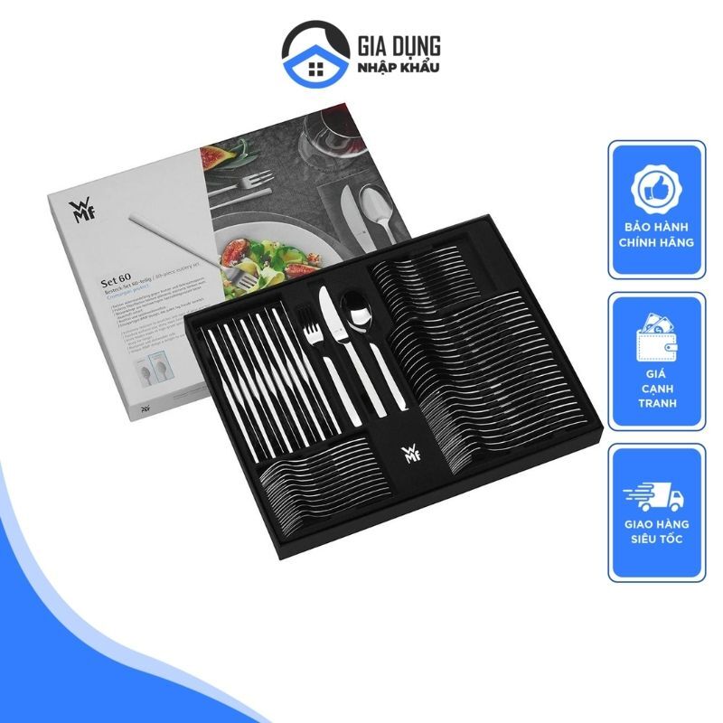 Bộ dao thìa dĩa wmf philadelphia 60 món, bộ dao thìa nĩa cao cấp ăn bít tết, chất liệu cromargan, bộ đồ ăn cho 12 người, nhập đức