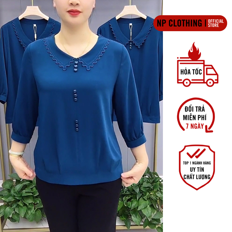 Áo Kiểu Trung Niên A936 Mẫu Áo Trung Niên Cổ Gợn Sóng Cách Điệu Lụa Mango Đẹp Sang Trọng | Thời Trang Trung Niên NP Clothing