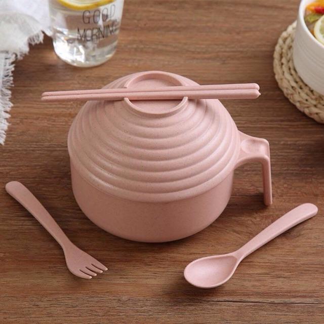 Bộ ca ăn mì tôm có nắp úp bằng lúa mạch