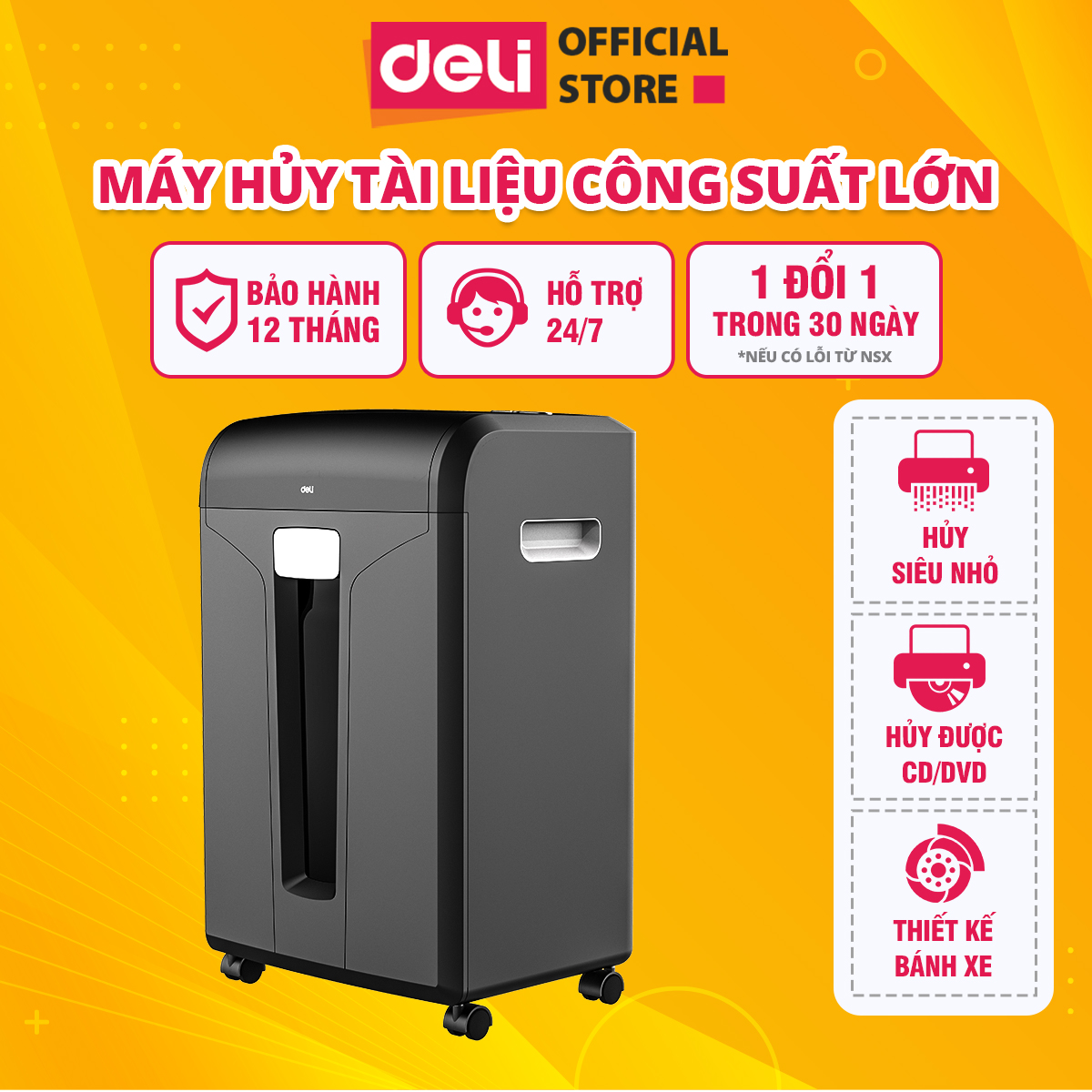 Máy Hủy Tài Liệu Cao Cấp Deli Chính Hãng - Máy Băm Máy Hủy Tài Liệu Siêu Nhỏ Phù Hợp Cho Bảo Mật Giấy Tờ Trong Doanh Nghiệp, Văn Phòng, Nhà Trường Dung Tích Khoang Chứa 31L, Công Suất 16 tờ/lần hủy, Hiệu Suất Tối Đa 240W ET14400