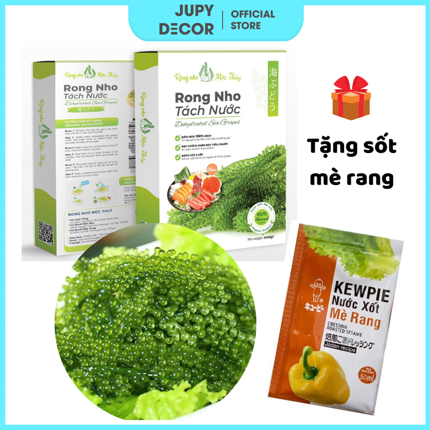 [FREESHIP] Rong Nho Tách Nước Kèm Nước Sốt Mè Rang JD13 Thực Phẩm Thiên Nhiên Xanh Và Sạch Từ Vùng Biển Khánh Hòa, Rong Nho Biển Mộc Thủy Tốt Cho Sức Khỏe, An Toàn Vệ Sinh, Không Chất Bảo Quản, Tặng Nước Sốt mè Kewpie - Jupy Decor