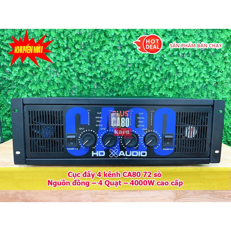 Cục đẩy CA80 80 sò 4 kênh, 1000W/1 kênh, 72 sò, nguồn đồng nhập, hàng chất lượng, có cắt sup, 4 quạt