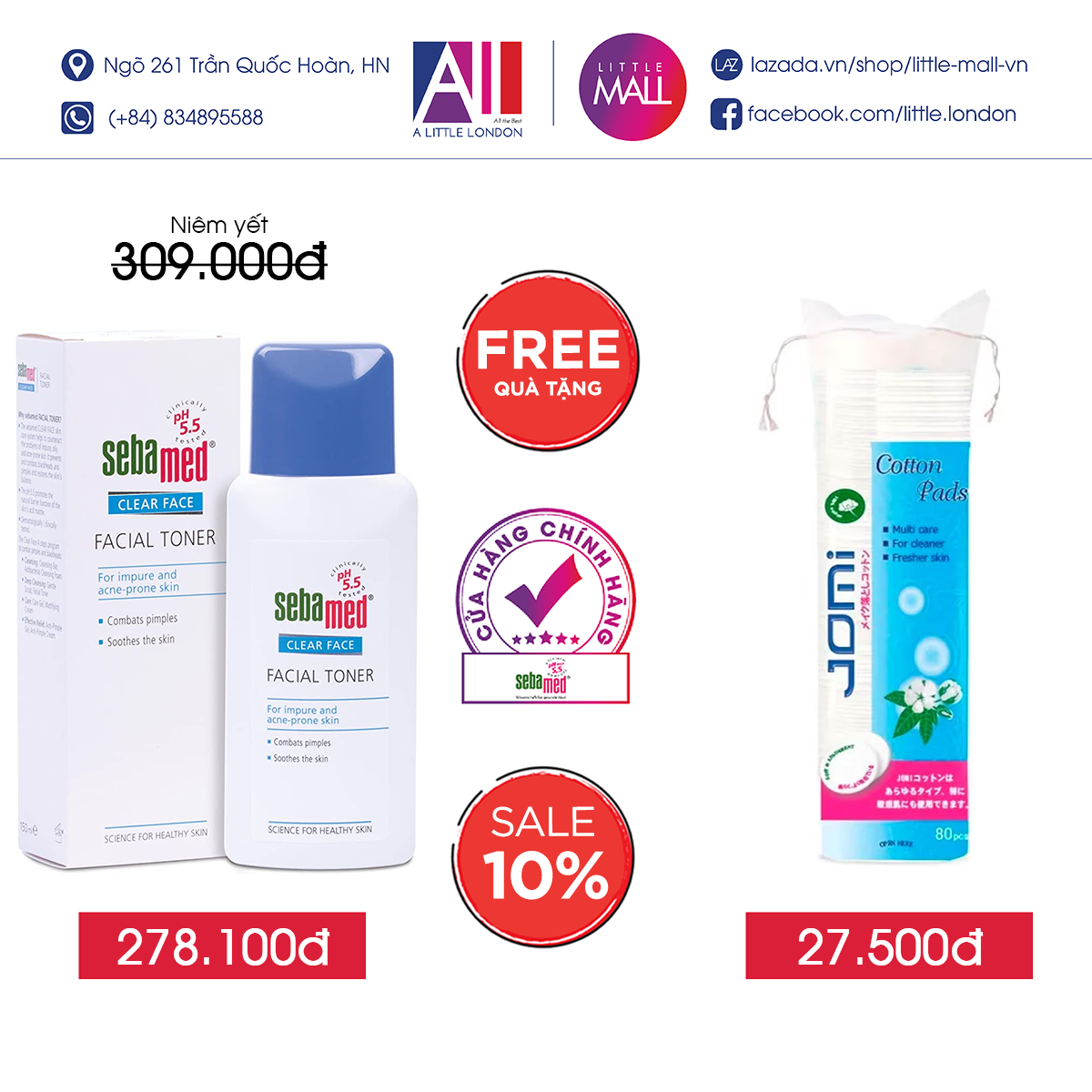 Nước hoa hồng cân bằng da, se khít lỗ chân lông Sebamed ph 5.5 clear face deep cleansing facial toner 150ml TẶNG bông tẩy trang Jomi (Nhập khẩu)