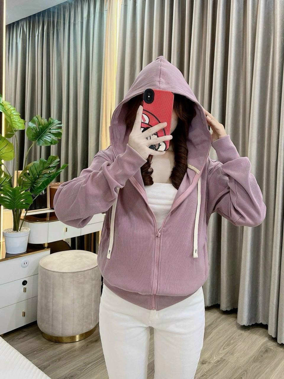 Áo khoác nữ vải thun gân Form rộng nón to trùm đầu (45-85kg)