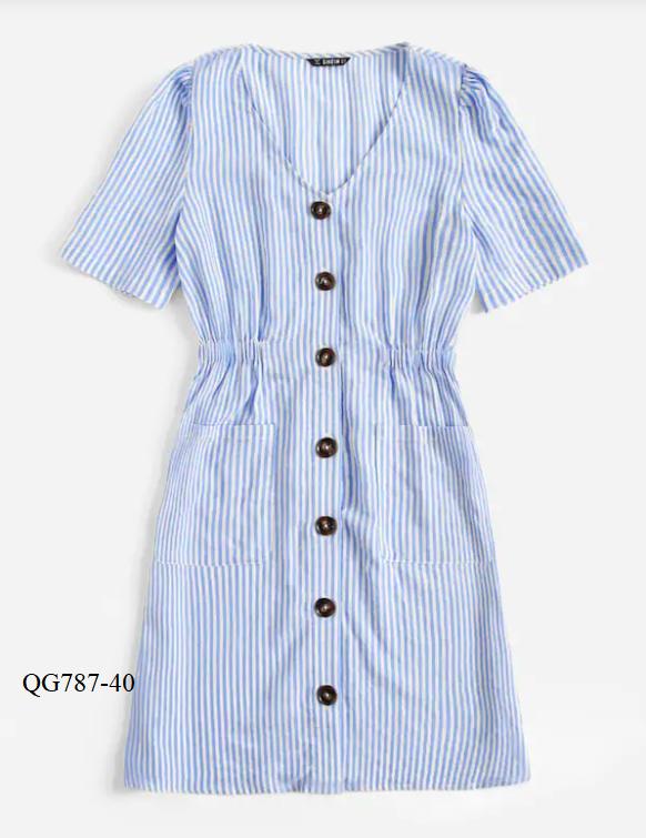 Qg787 *đầm suông kẻ sọc nhúng eo - size s-6xl