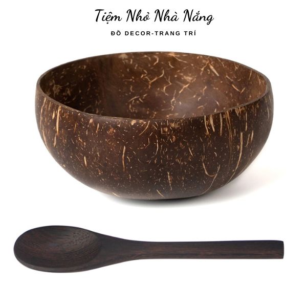 Combo Chén Gáo Dừa kèm thìa gỗ mun cao cấp, Bát Gáo Dừa Hàng Đẹp Dùng để ăn granola, salad, trộn mặt nạ