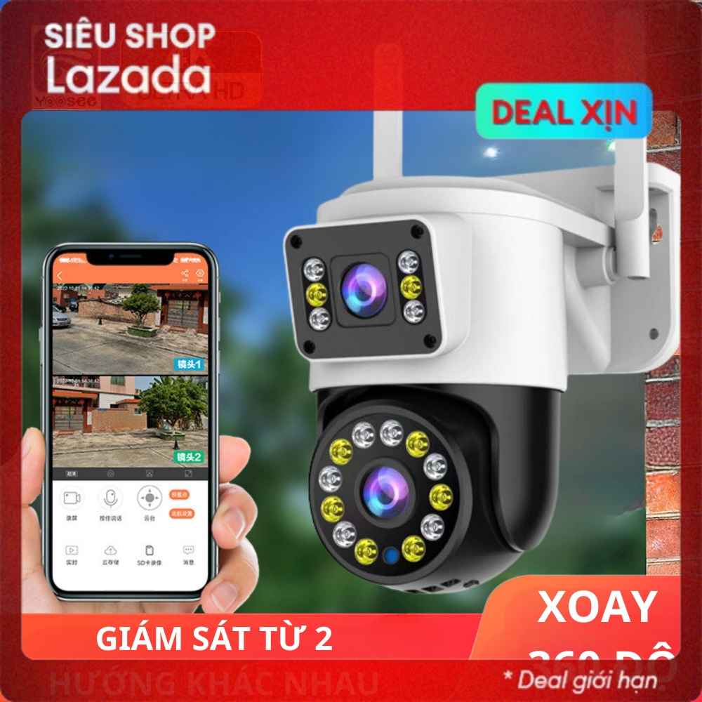 CAMERA YOOSEE Q42D - 2 MẮT XEM 2 KHUNG HÌNH - NGOÀI TRỜI CHỐNG NƯỚC CỰC NÉT - BÁO ĐỘNG CHỐNG TRỘM - XOAY 350 ĐỘ - ĐÀM THOẠI 2 CHIỀU - BẢO HÀNH 1 NĂM