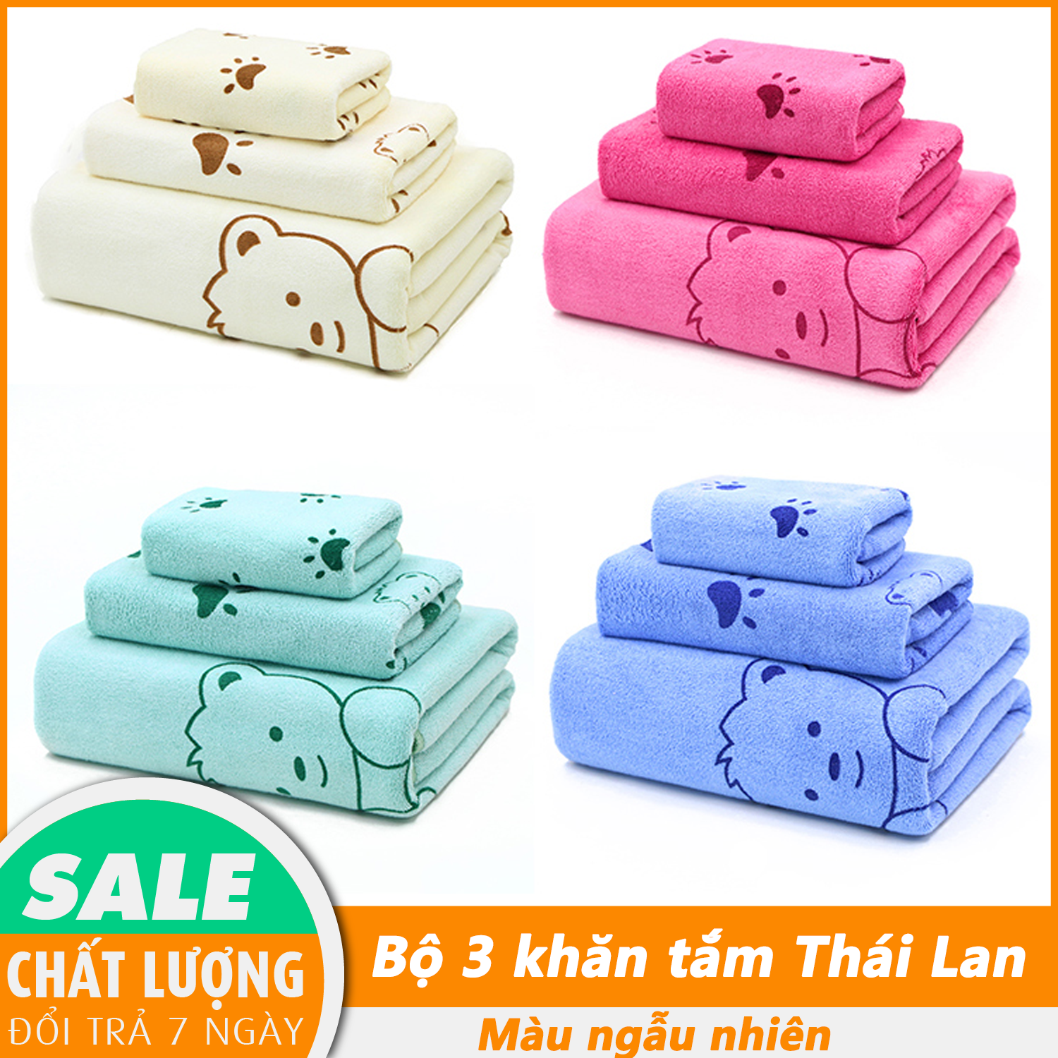 Bộ 3 khăn tắm Thái Lan, khăn tắm cao cấp, khăn tắm, khăn mặt cao cấp - khăn tắm siêu mềm, siêu mịn ( Giao mẫu ngẫu nhiên)
