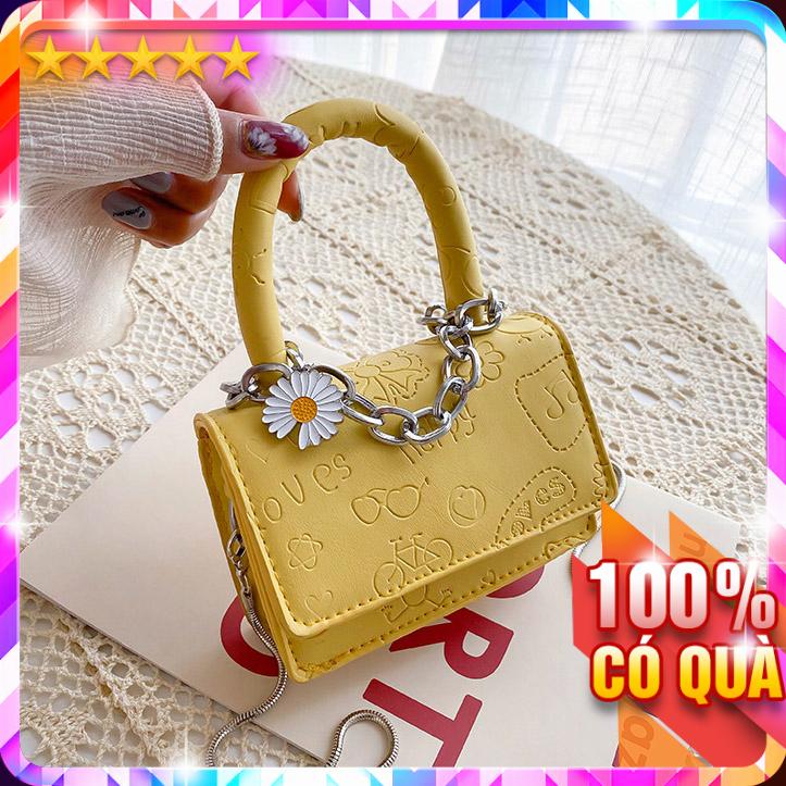 Túi mini phối xích hoa cúc vân da hình art p1888 - loantay