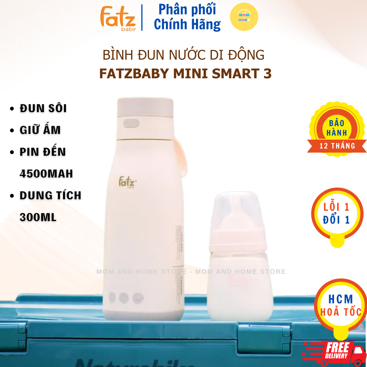 Bình Đun Nước Pha Sữa Di Động Fatz baby Mini Smart 3 - Đun sôi siêu tốc, Hâm nước, Giữ ấm nước pha sữa, pha trà, cafe, du lịch