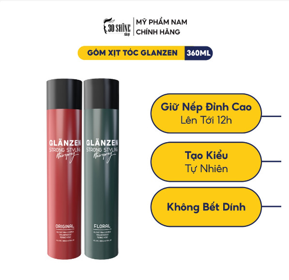 Gôm xịt giữ nếp tóc Glanzen 30Shine phân phối chính hãng giữ nếp tạo kiểu đỉnh cao