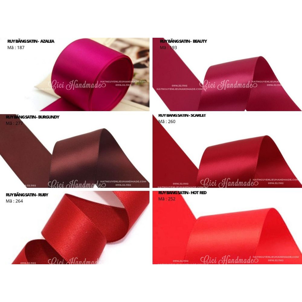 Ruy băng satin 3 tone màu hồng đỏ - Cuộn 5-10M Cici Handmade ruyban gấm hoa lụa handmade ruyban ribbon satin 2 mặt