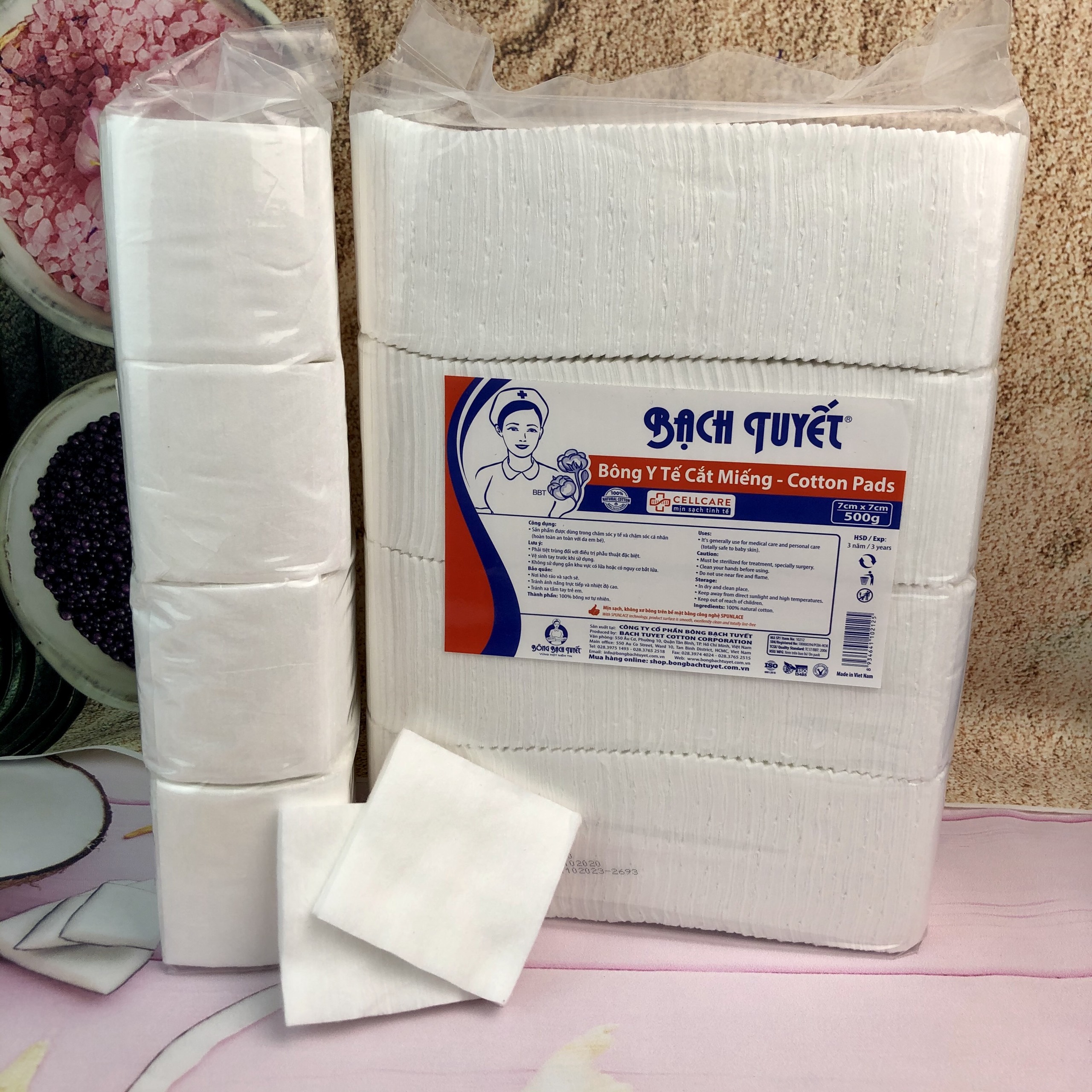 Bông gòn y tế cắt miếng 7x7cm gói 500gr - bông bạch tuyết